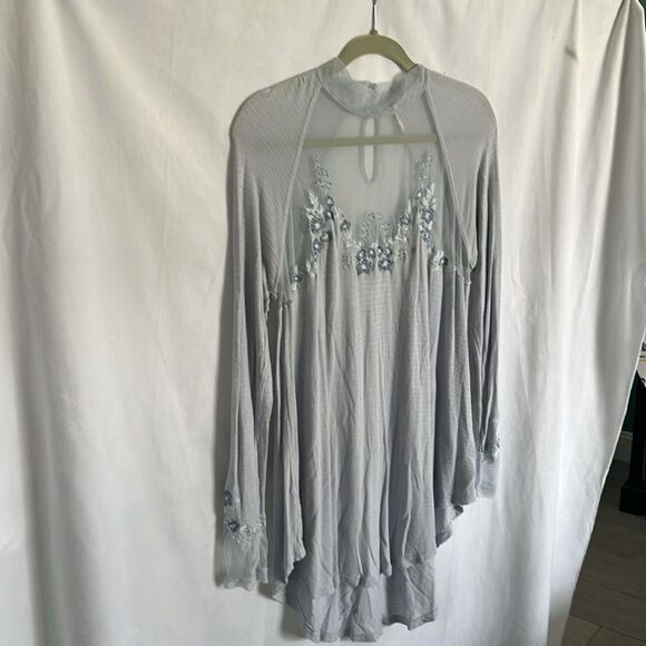 Free People Saheli Blue Mesh Floral Tunic Medium - Picture 5 of 14